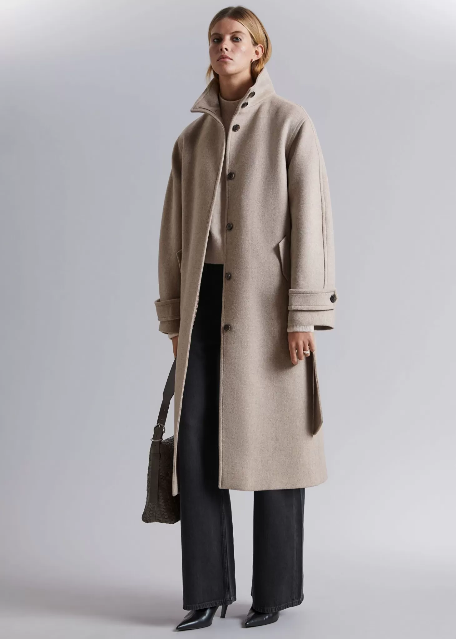 Elegante Cappotto in Lana Morbida Con cintura in vita - Stile Casual Tinta Avana, Promozione Esclusiva & Other Stories