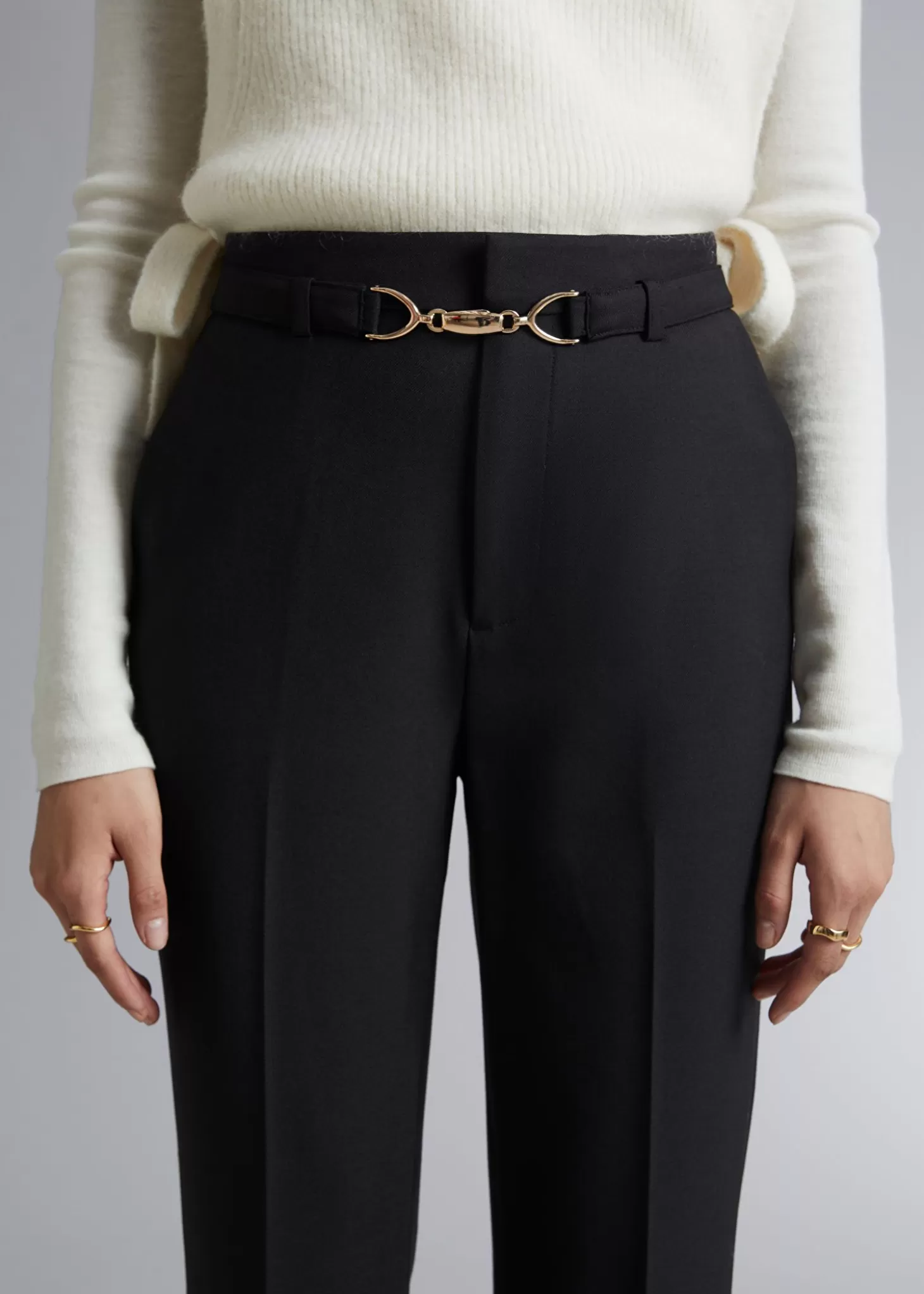 Promozione & Other Stories Pantaloni Crop Eleganti a Vita Alta con Cinturino - Nero