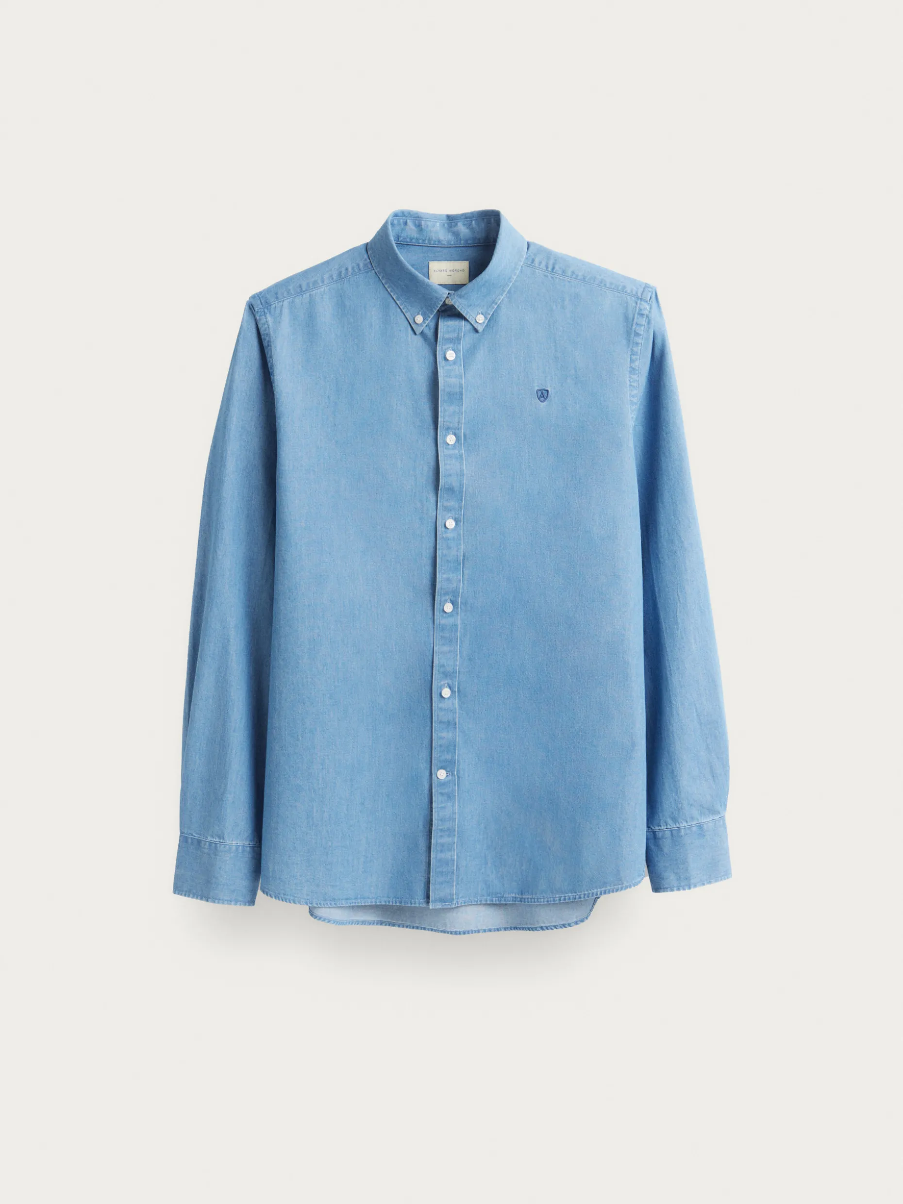 Alvaro Moreno - Camicia in Denim Confortevole con Collo Button-Down, Design Moderno e Dettagli Artigianali