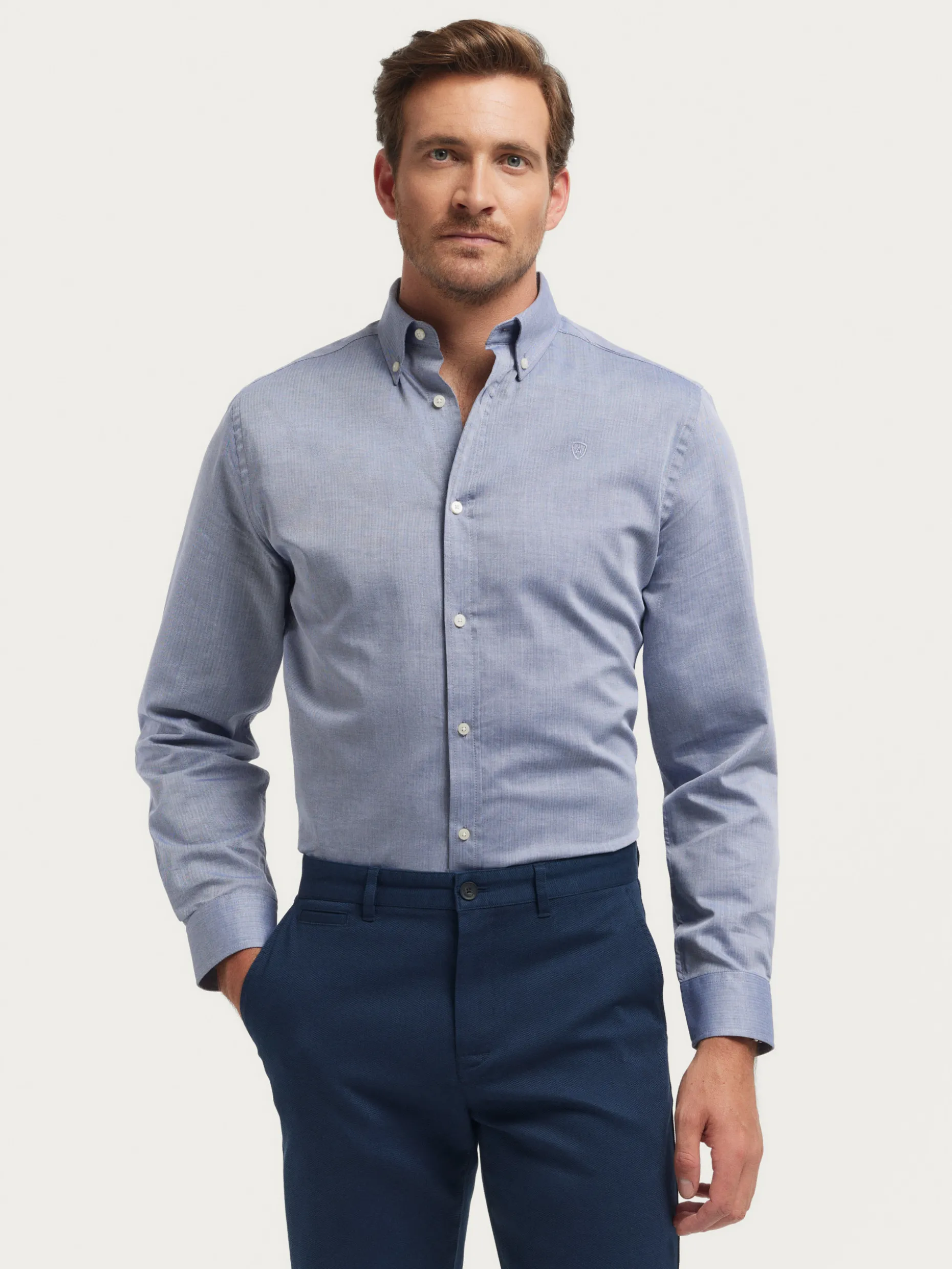 Álvaro Moreno Camicia Uomo in Tessuto Microspiga Premium - Design Esclusivo per Stile Casual Elegante