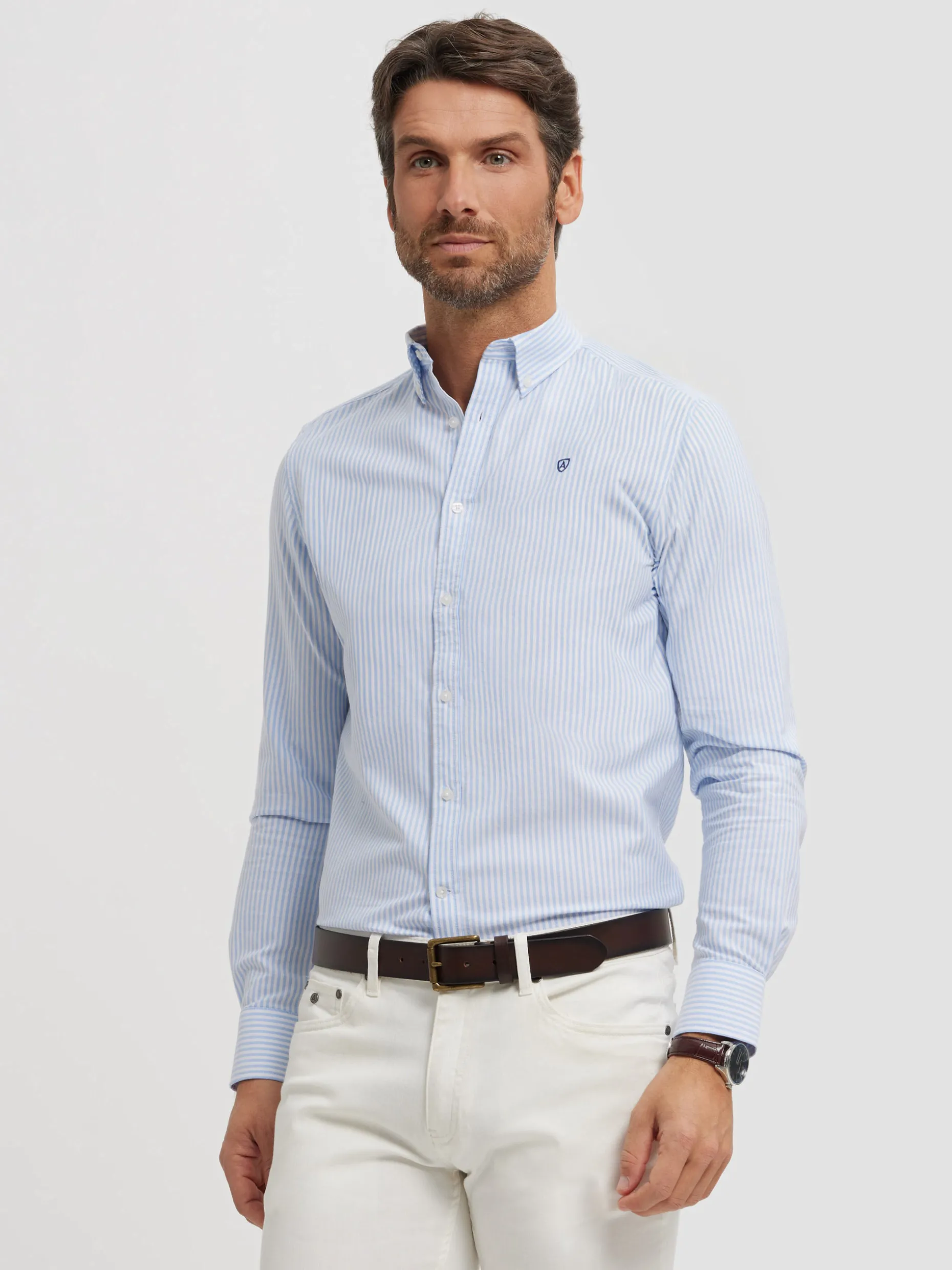 Camicia Oxford Uomo a Righe Sottili - Modello Classico con Finiture Premium | Promozione Estiva Alvaro Moreno