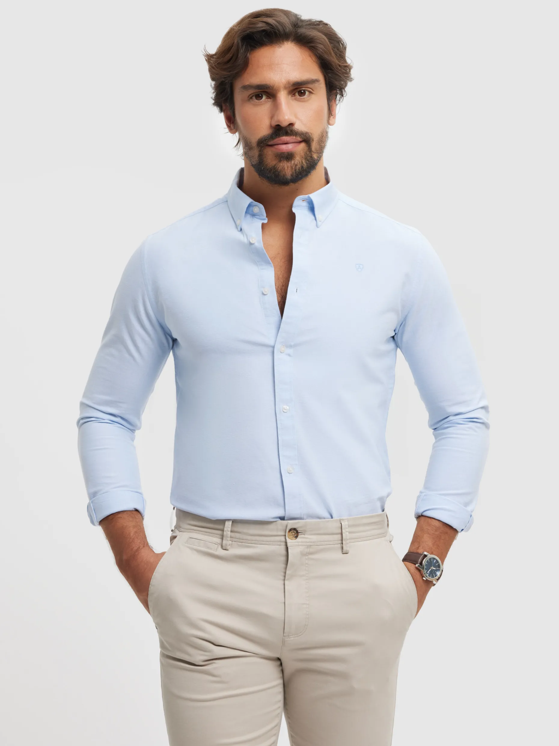 Camicia Uomo in Tessuto Oxford Tinta Unita - Stile Casual Elegante da Alvaro Moreno