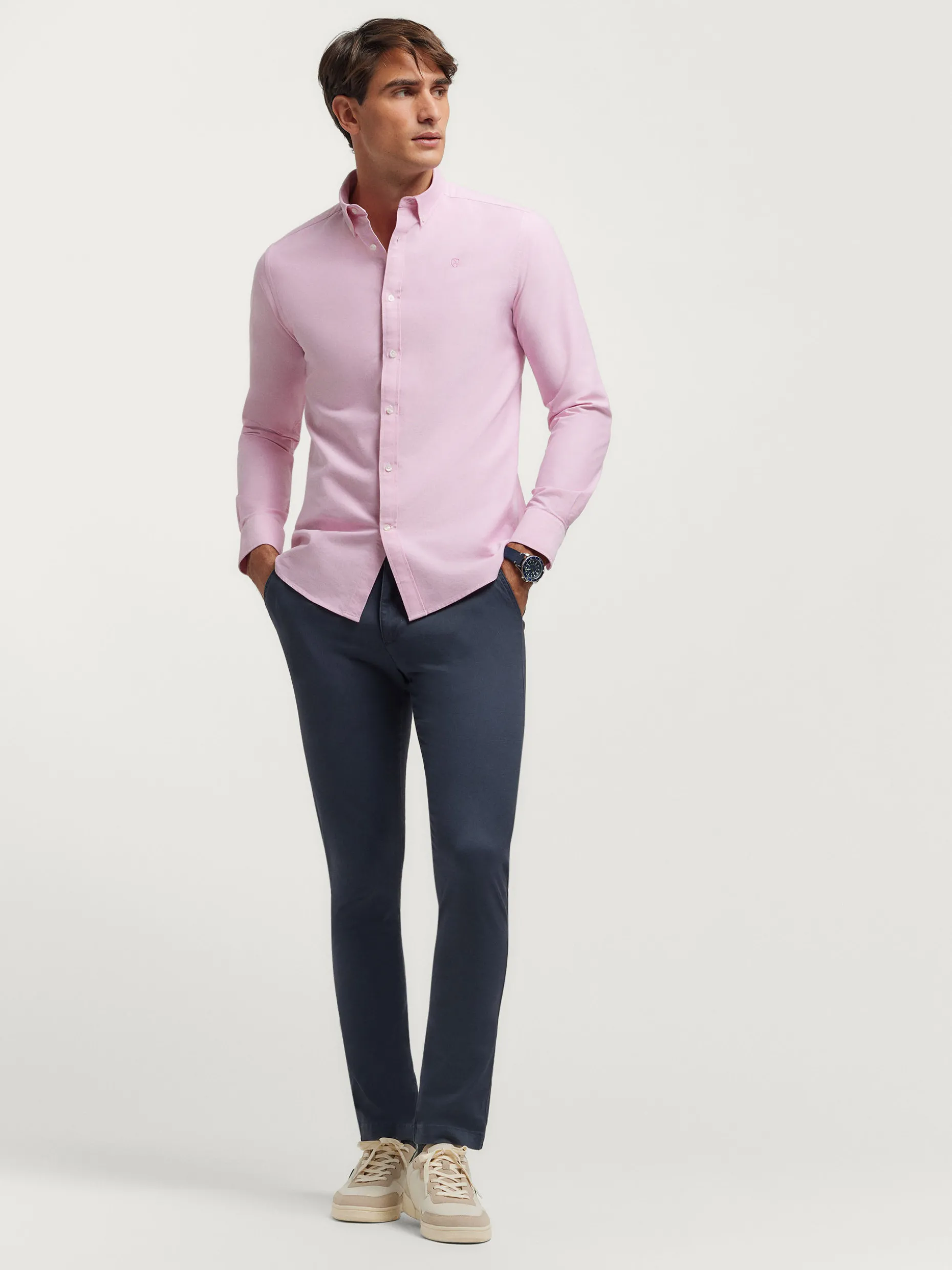 Alvaro Moreno - Camicetta Oxford in Tinta Unita, Eleganza Classica con Trama A Spina di Pesce | Tessuto Premium e Fodera Morbida | Taglio Slim Fit per Look Contemporaneo | Disponibile Online