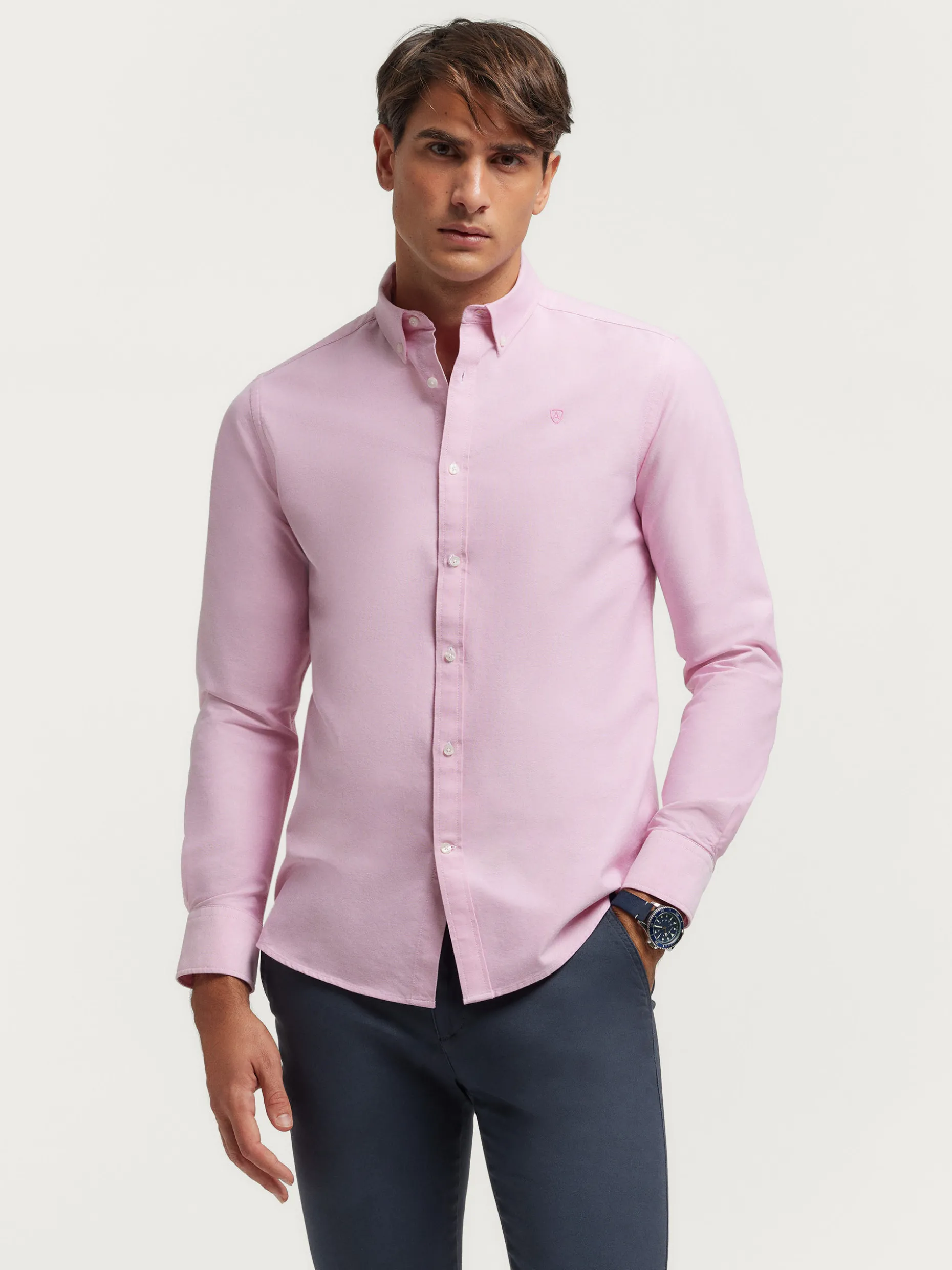 Alvaro Moreno - Camicetta Oxford in Tinta Unita, Eleganza Classica con Trama A Spina di Pesce | Tessuto Premium e Fodera Morbida | Taglio Slim Fit per Look Contemporaneo | Disponibile Online