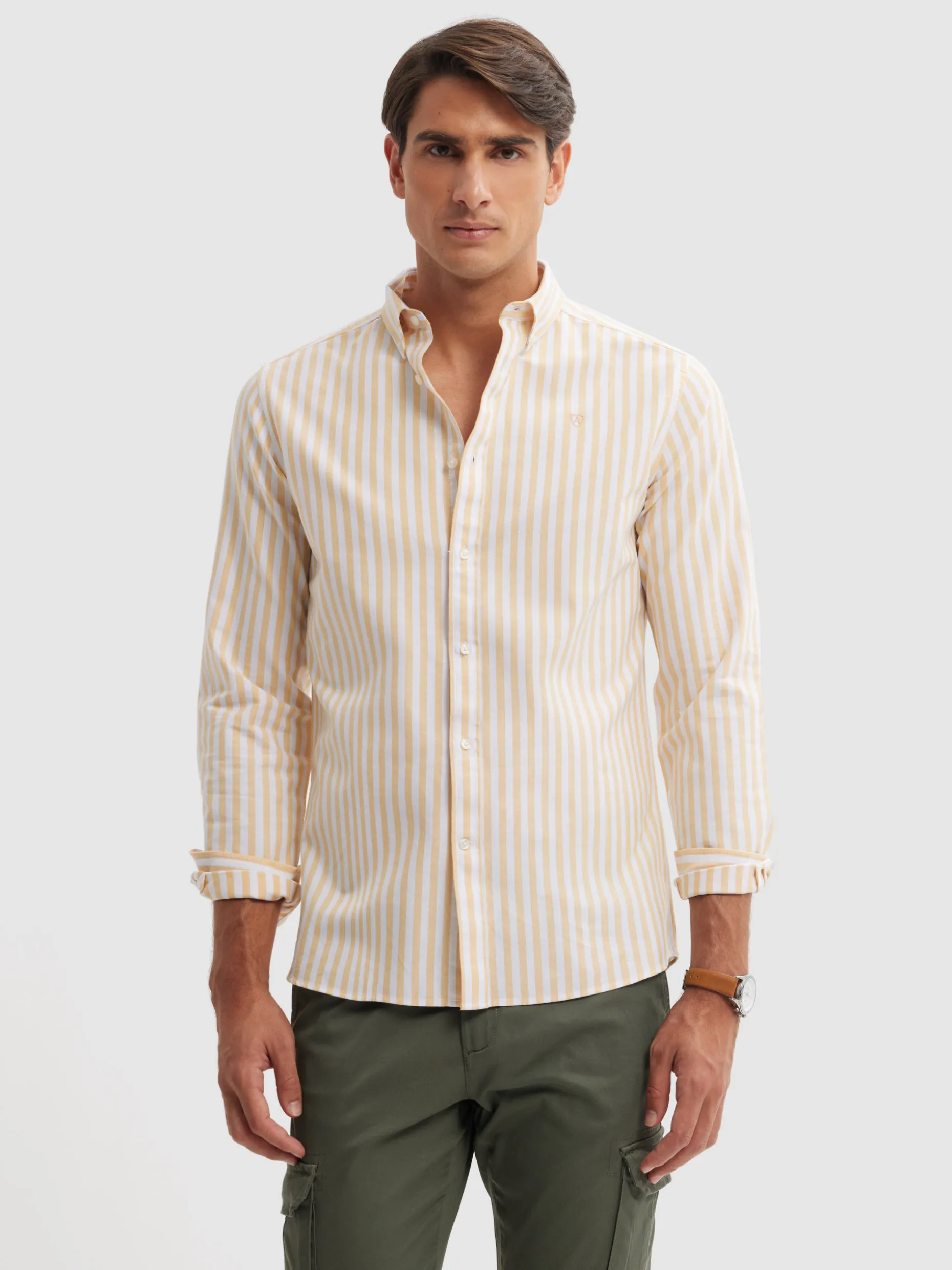 Camicia Uomo in Oxford Alvaro Moreno - Design Elegante con Riflessi al Tramonto, Stile Casual con Bottoni a Contrasto