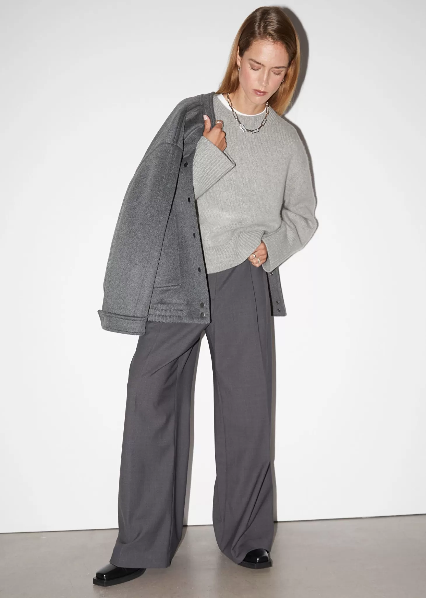 Maglione in misto cashmere AltriRacconti - Cardigan oversize autunno/inverno grigio cenere 

(：，，