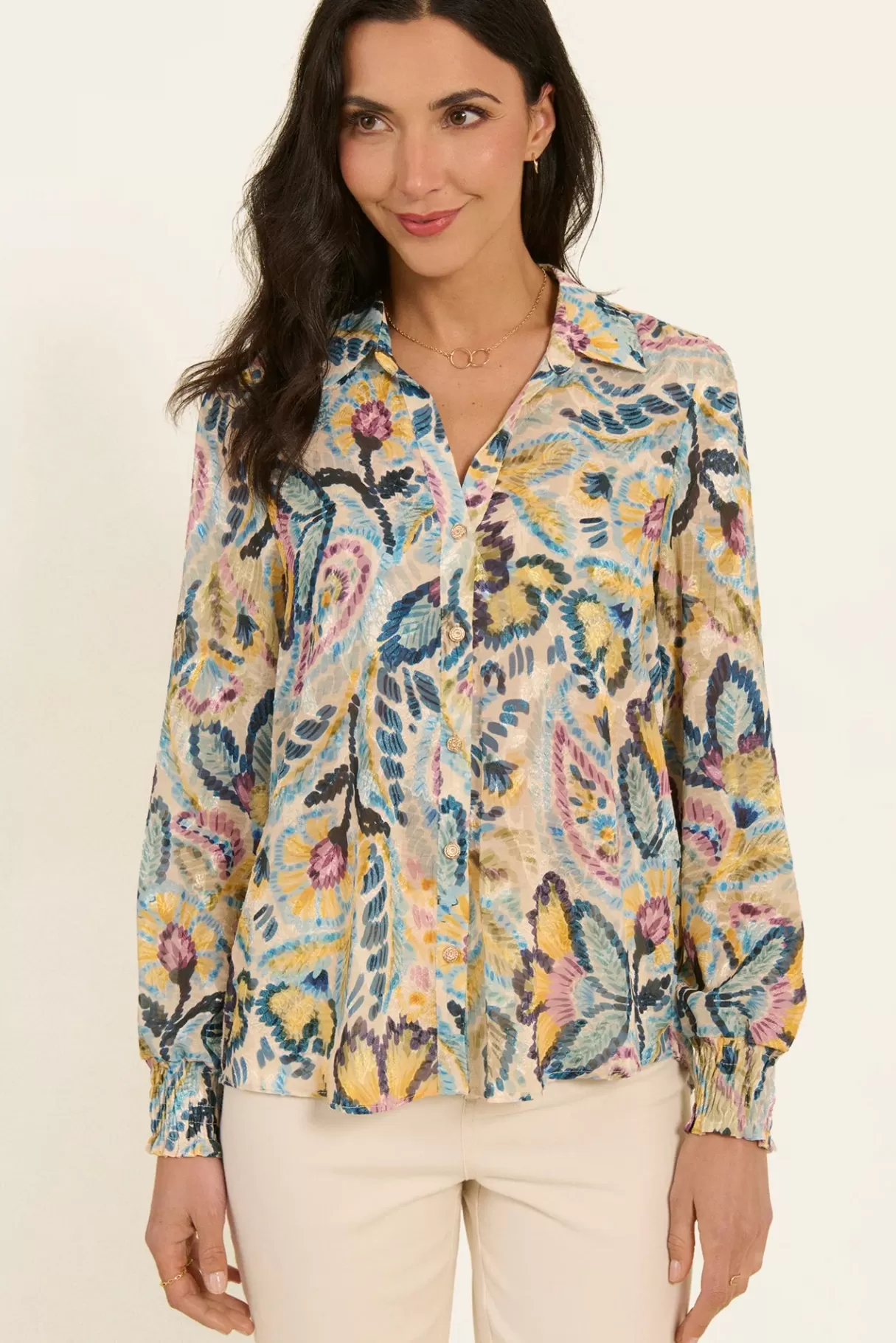 NAF NAF - Camicia Stampa Cambellie con Tocco Femminile e Dettagli Delicati