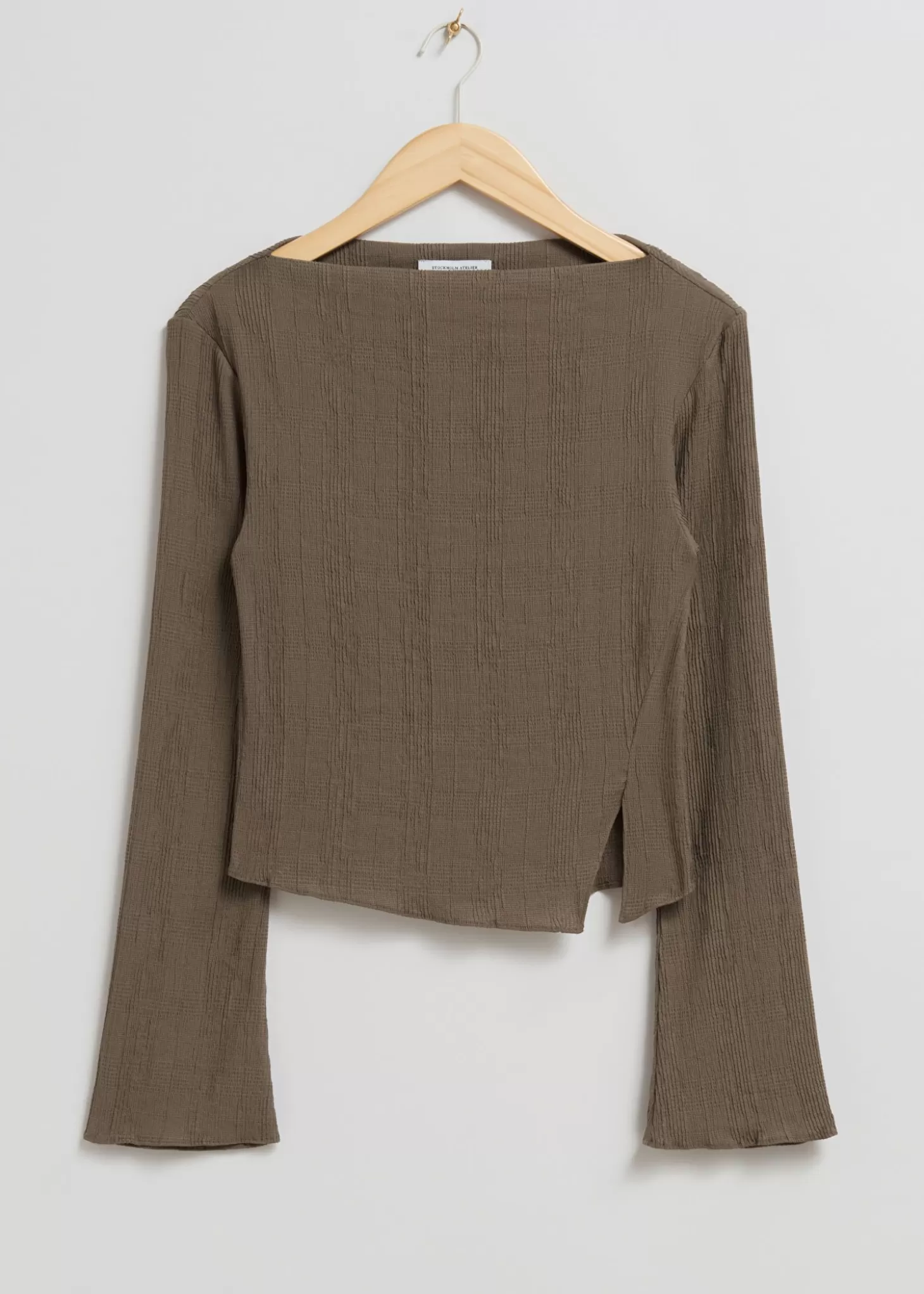 Online Stories Top Asimmetrico con Volant Crop in Grigio Talpa - Maglieria Moda Autunno