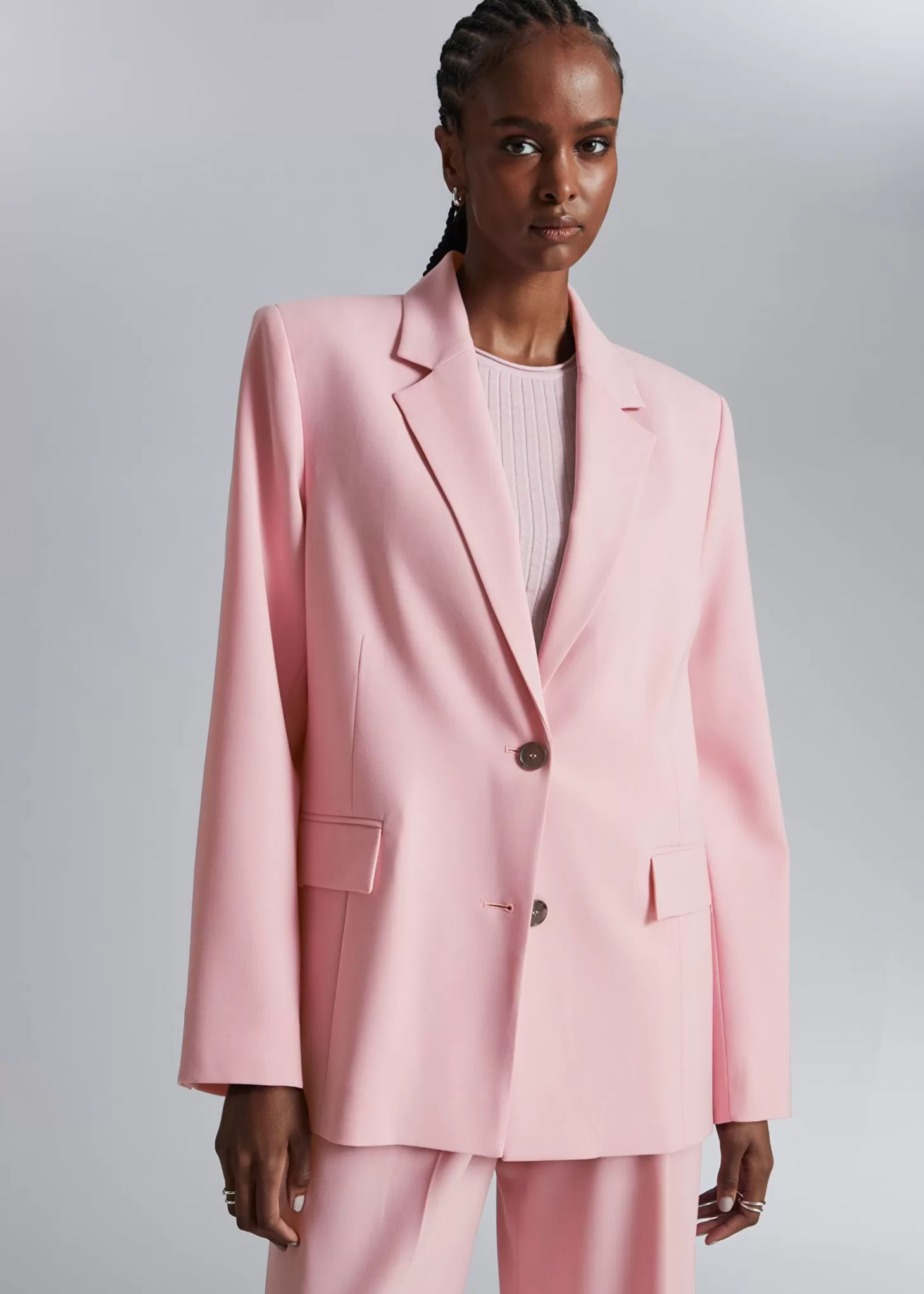 Blazer Elegante Online Stories - Giacca Tinta Rosa Chiaro con Design Minimalista