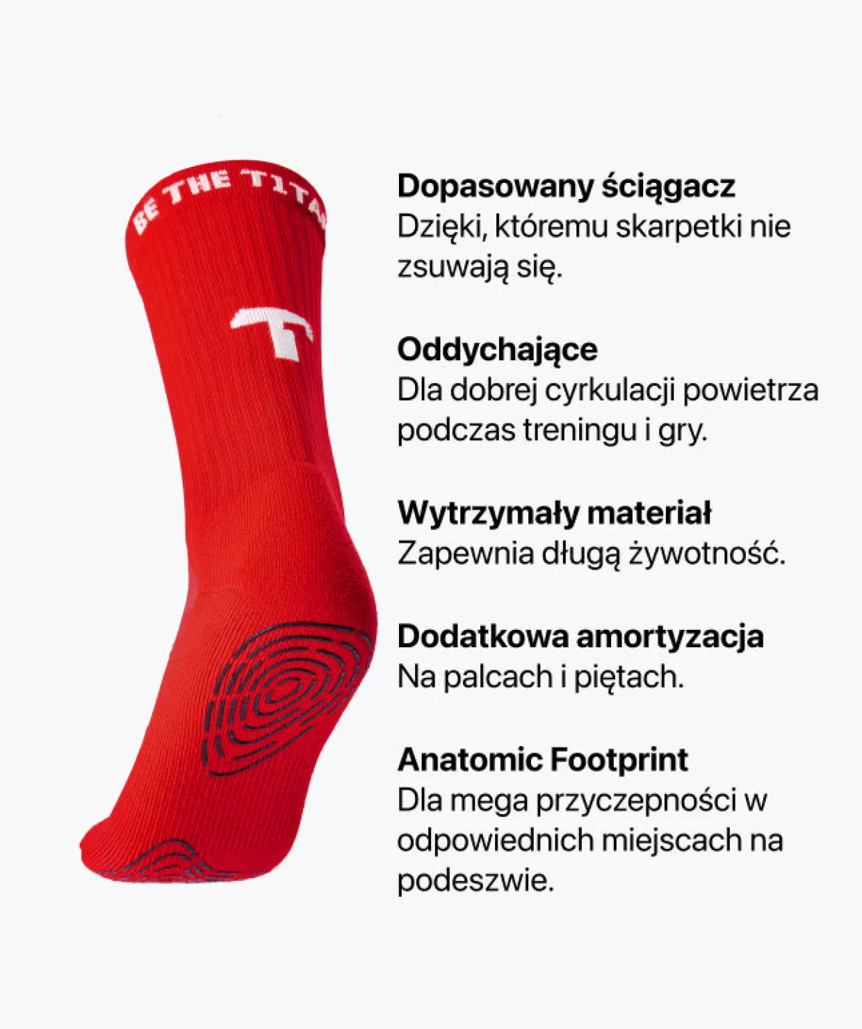 Calzini Sportivi T1TAN con Rinforzo Antiscivolo - Rosso Intenso per Massima Presa