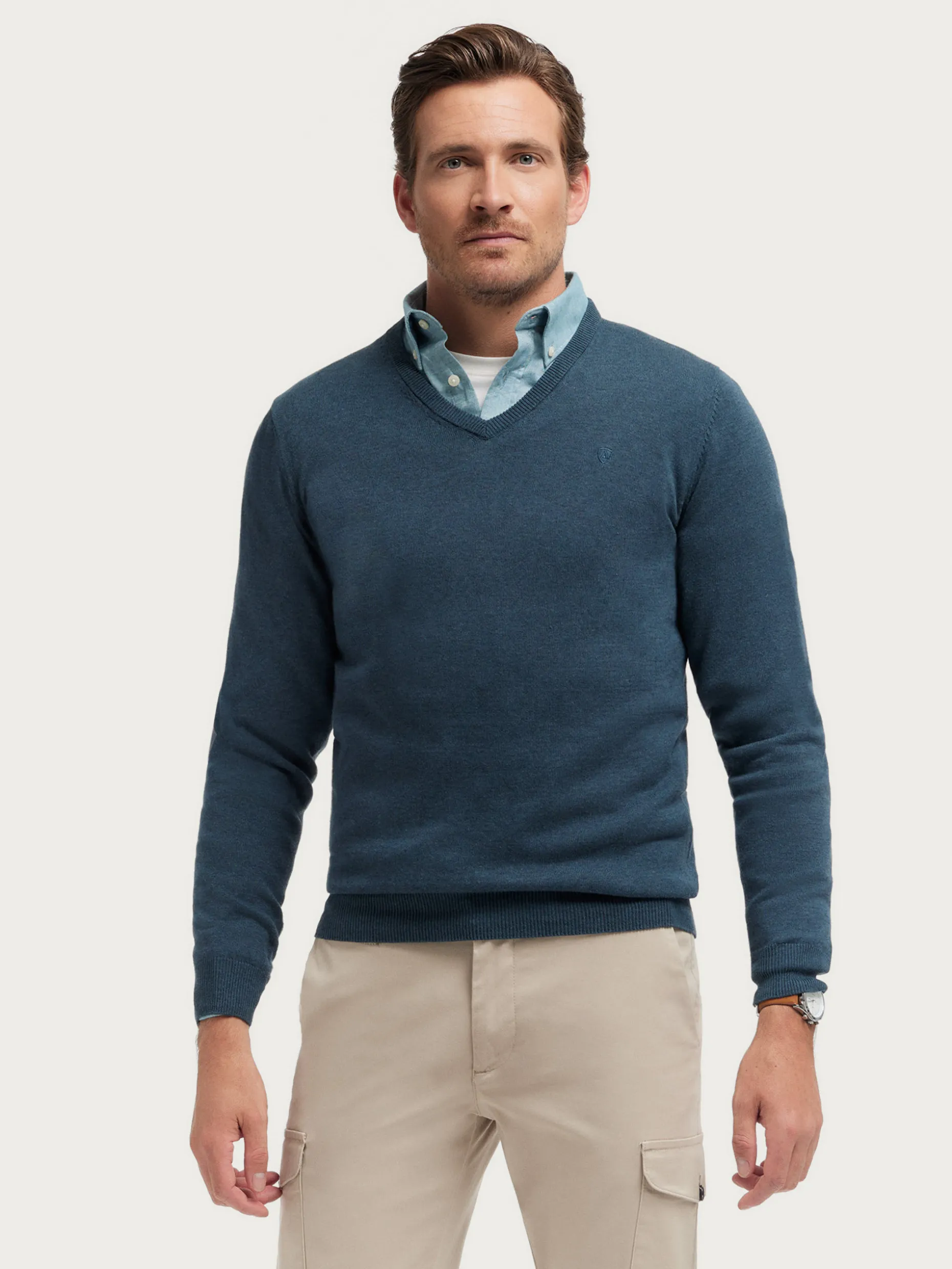 Maglia a V-Scollo Moderna in Puro Cotone - Stile Contemporaneo per il Tuo Guardaroba | Collezione Premium di Alvaro Moreno

（：（）、（）、，