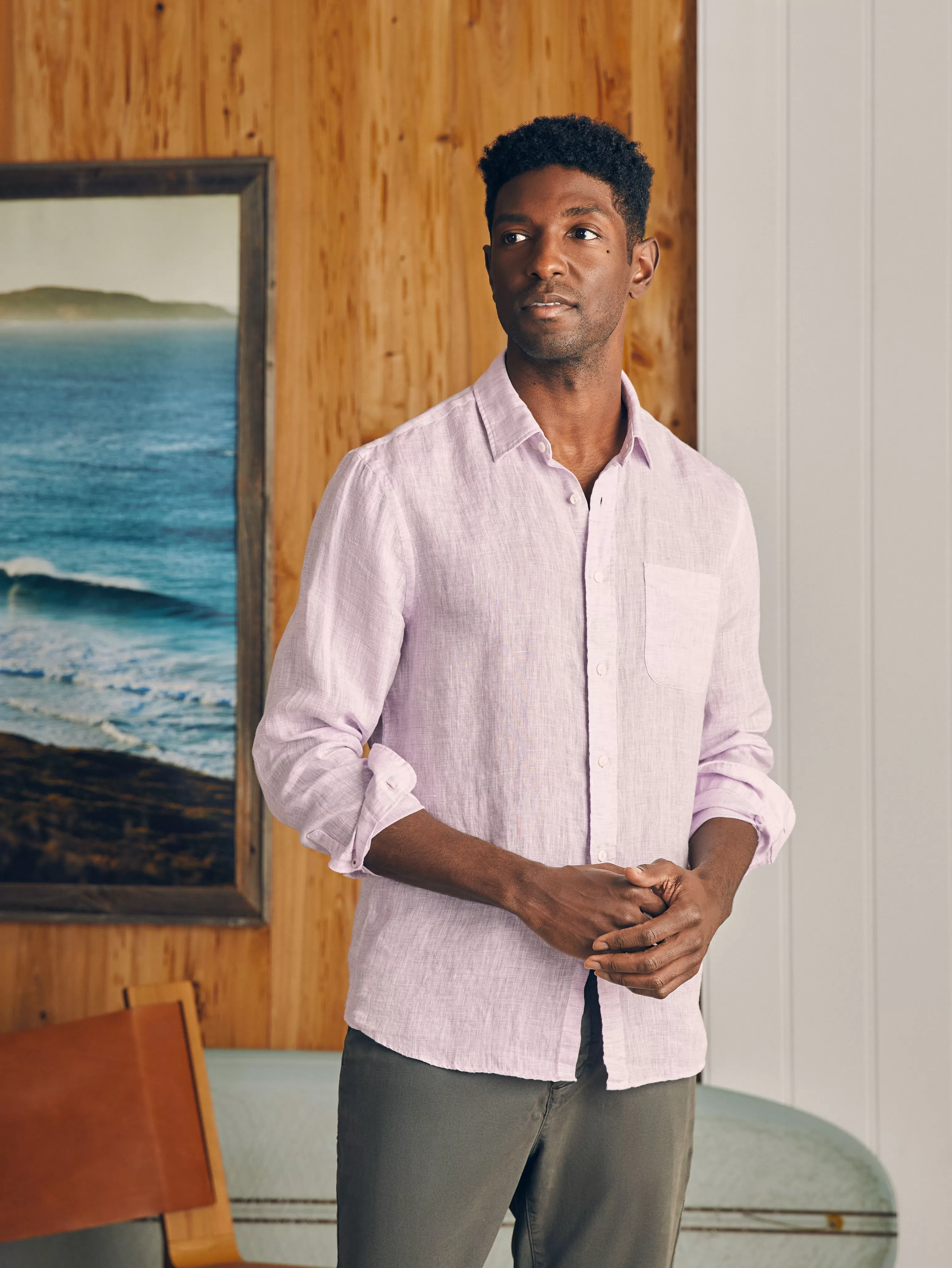 Camicia in Lino Laguna Taglia Lunga - Design Confortevole di Faherty, Prezzo Conveniente per Stile Casual Estivo