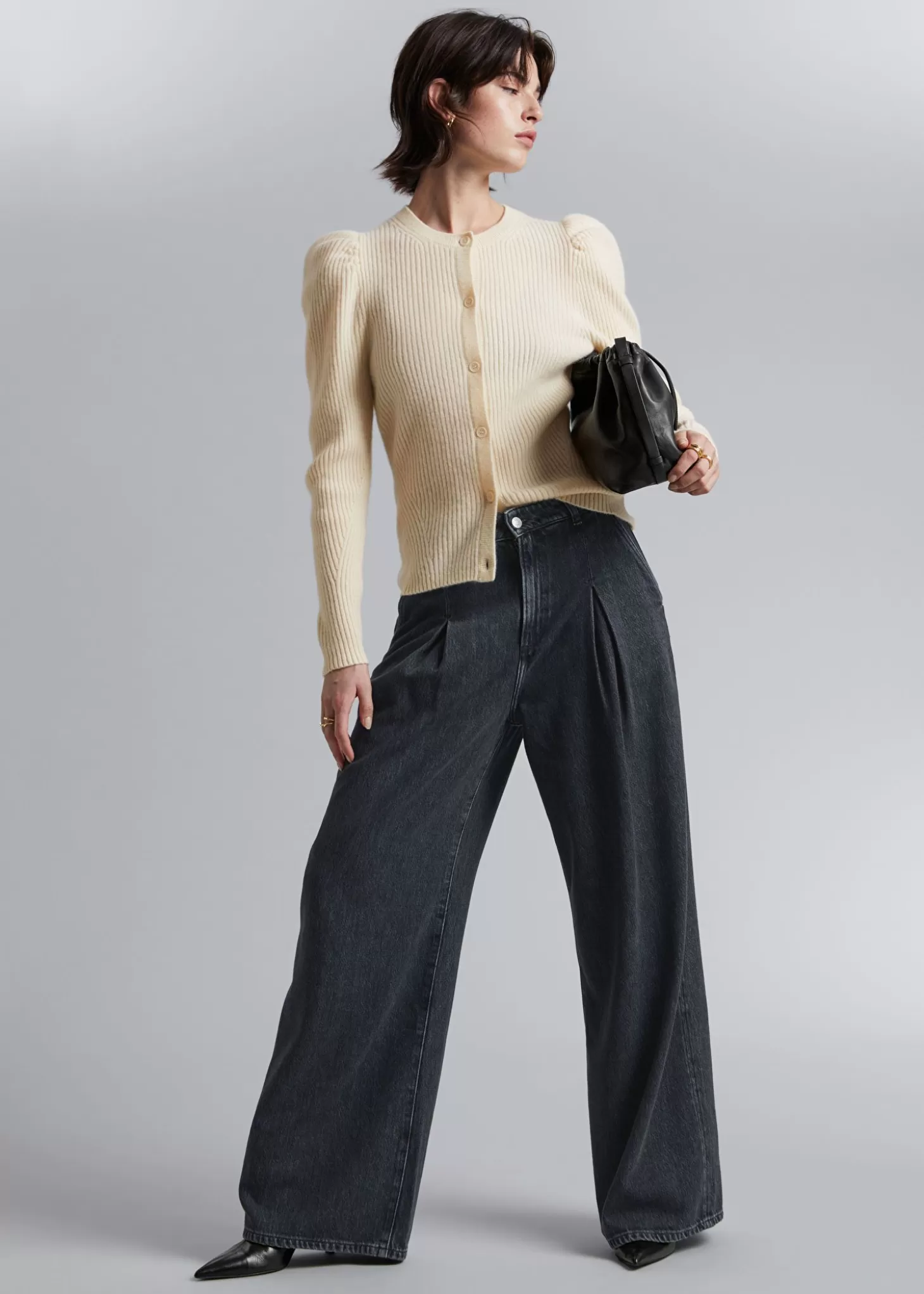 Morbido Cardigan Invernale Best e Other Stories - Lana Merino Trapuntata, Tinta Beige Chiaro