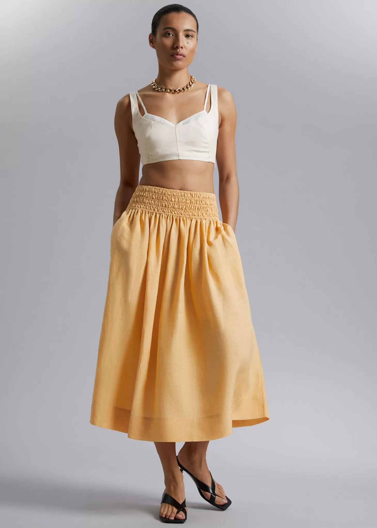 Gonna midi elegante con coulisse in vita - Other Stories in tonalità giallo primaverile