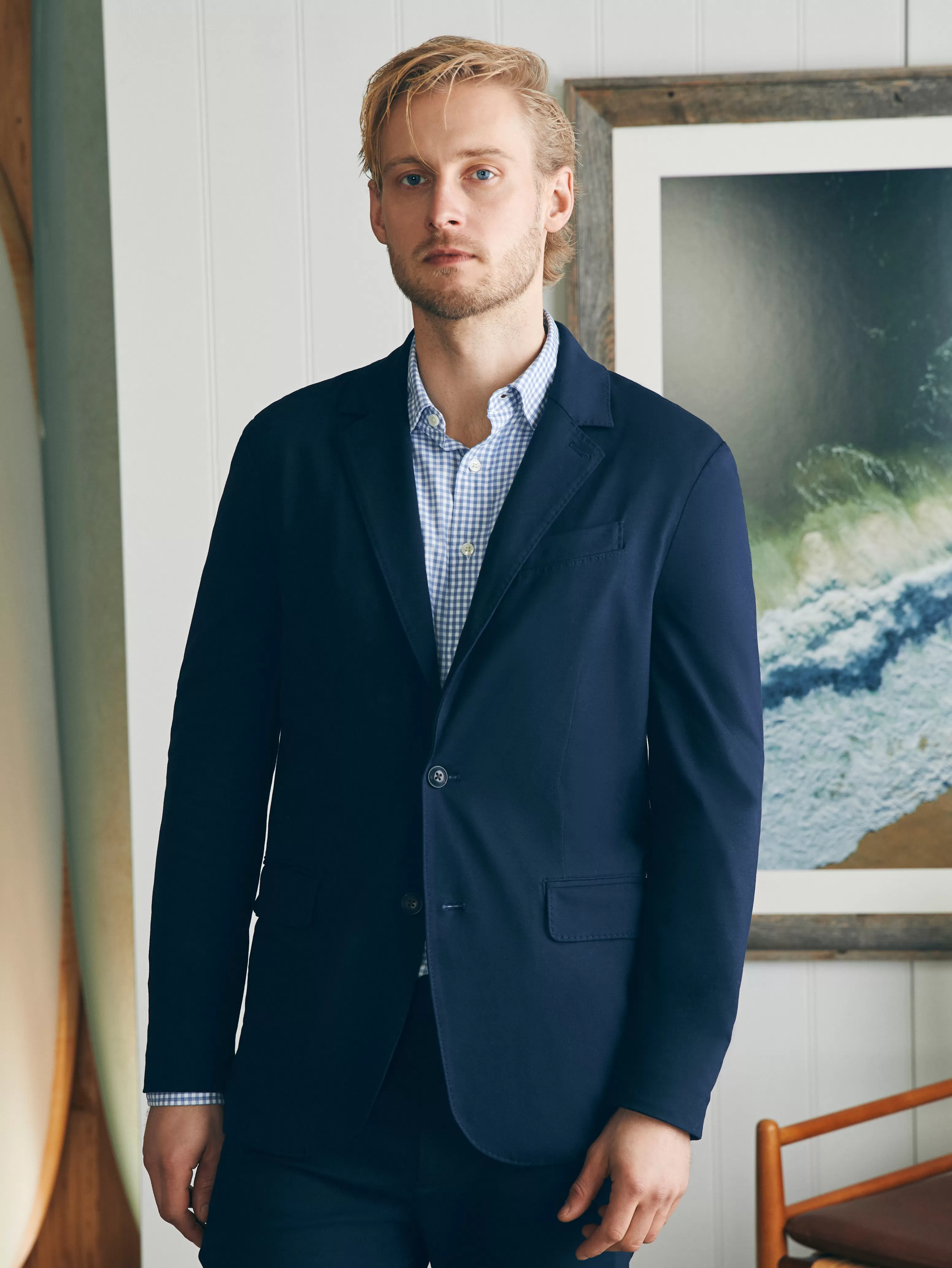 Giacca Sportiva in Tessuto Elasticizzato - Design Esclusivo Faherty per Conforto Senza Paragoni

（：Blazer Dinamico a Maglia - Capo Versatile Faherty con Stile Urbano e Comfort Ottimale）