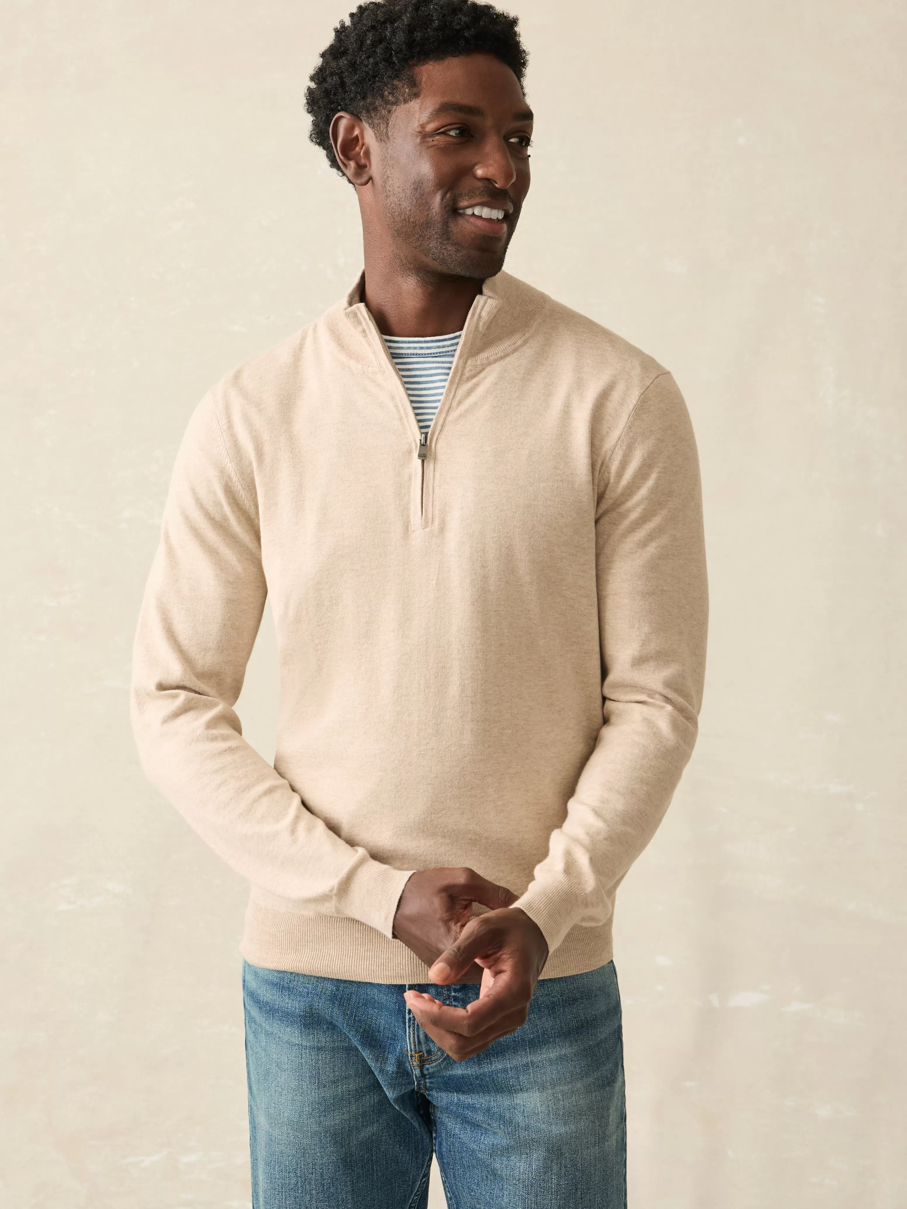 Maglione Sportivo con Zip a Quarti - Taglio Allungato per Massima Comodità | Collezione Attiva Faherty, Stagione Calda