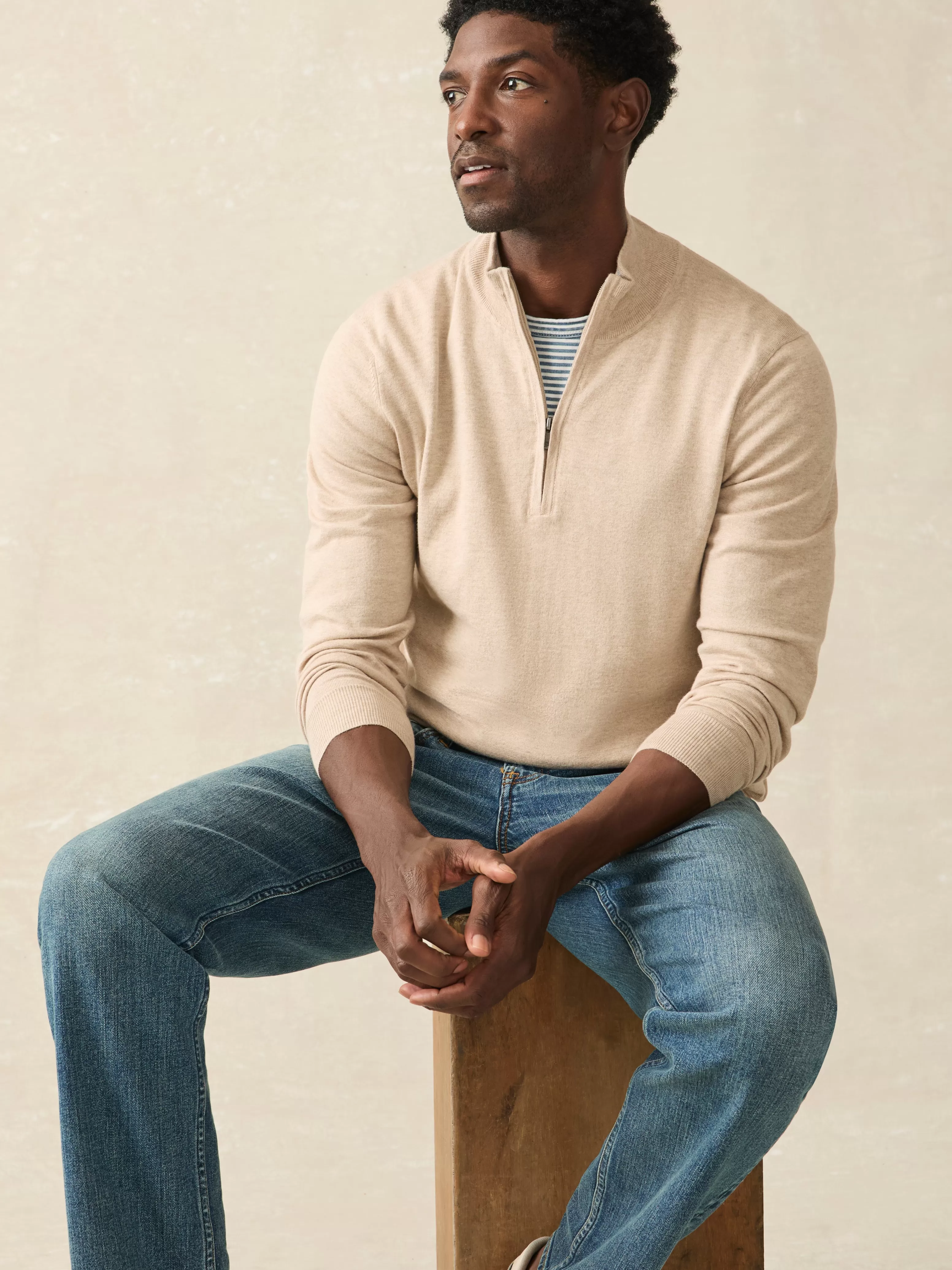 Maglione Sportivo con Zip a Quarti - Taglio Allungato per Massima Comodità | Collezione Attiva Faherty, Stagione Calda