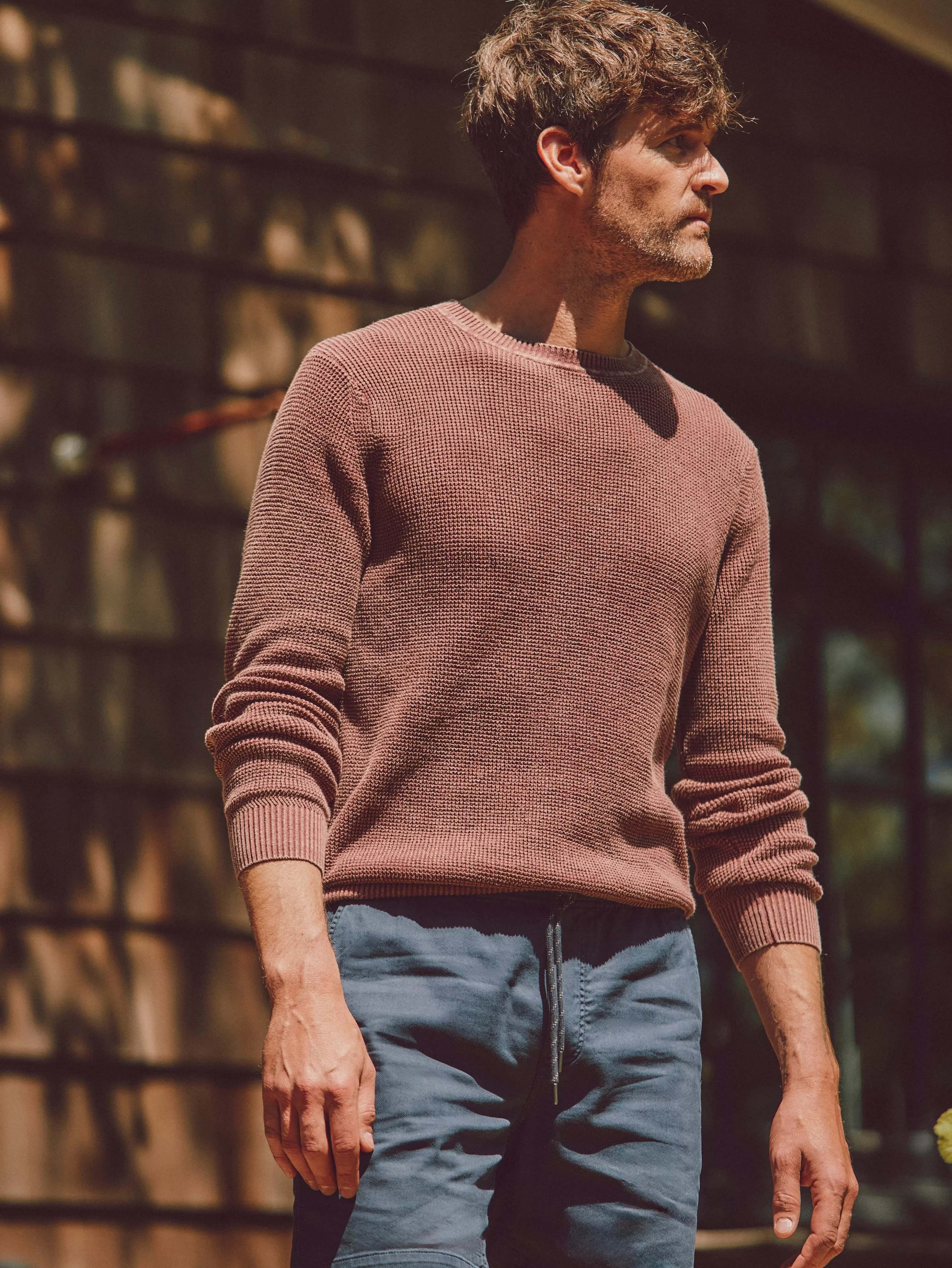 Maglione casual con effetto sbiancato al sole · Intramontabile pullover a collo alto · Faherty

(：，