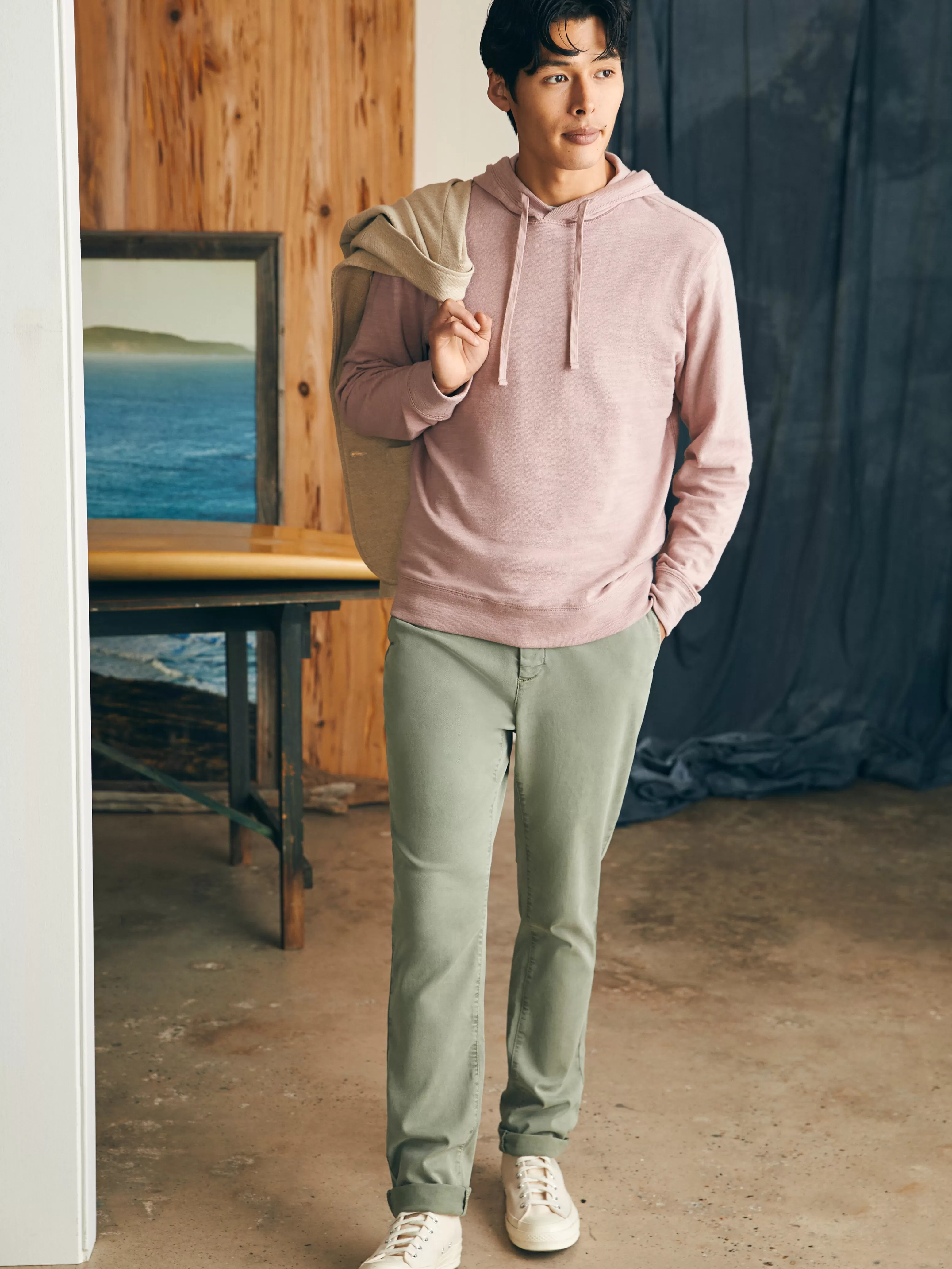 Felpa con Cappuccio Slub Effetto Sbiadito - Stile Costiero Autentico | Faherty Collection
